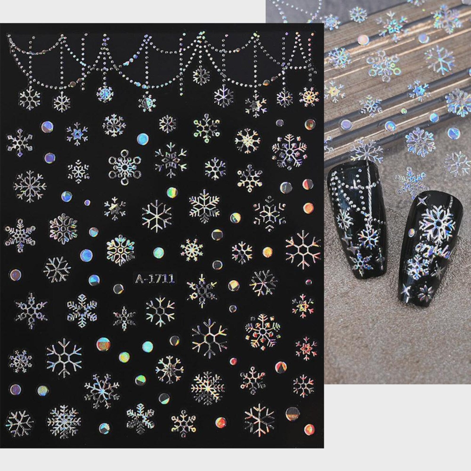 AU003 Holographic Snowflake Nail Stickers Laser Silver Winter Decals Christmas New Year Glitter Nail Art