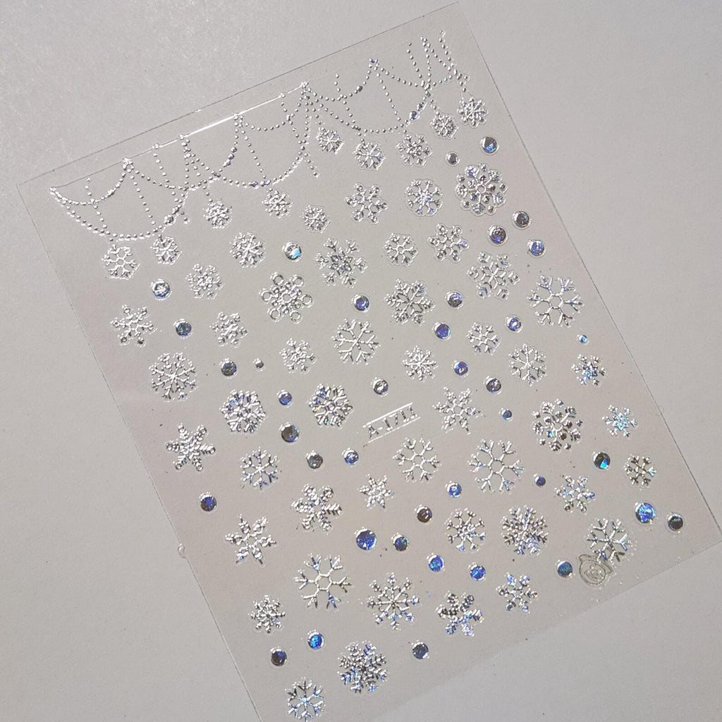 AU003 Holographic Snowflake Nail Stickers Laser Silver Winter Decals Christmas New Year Glitter Nail Art