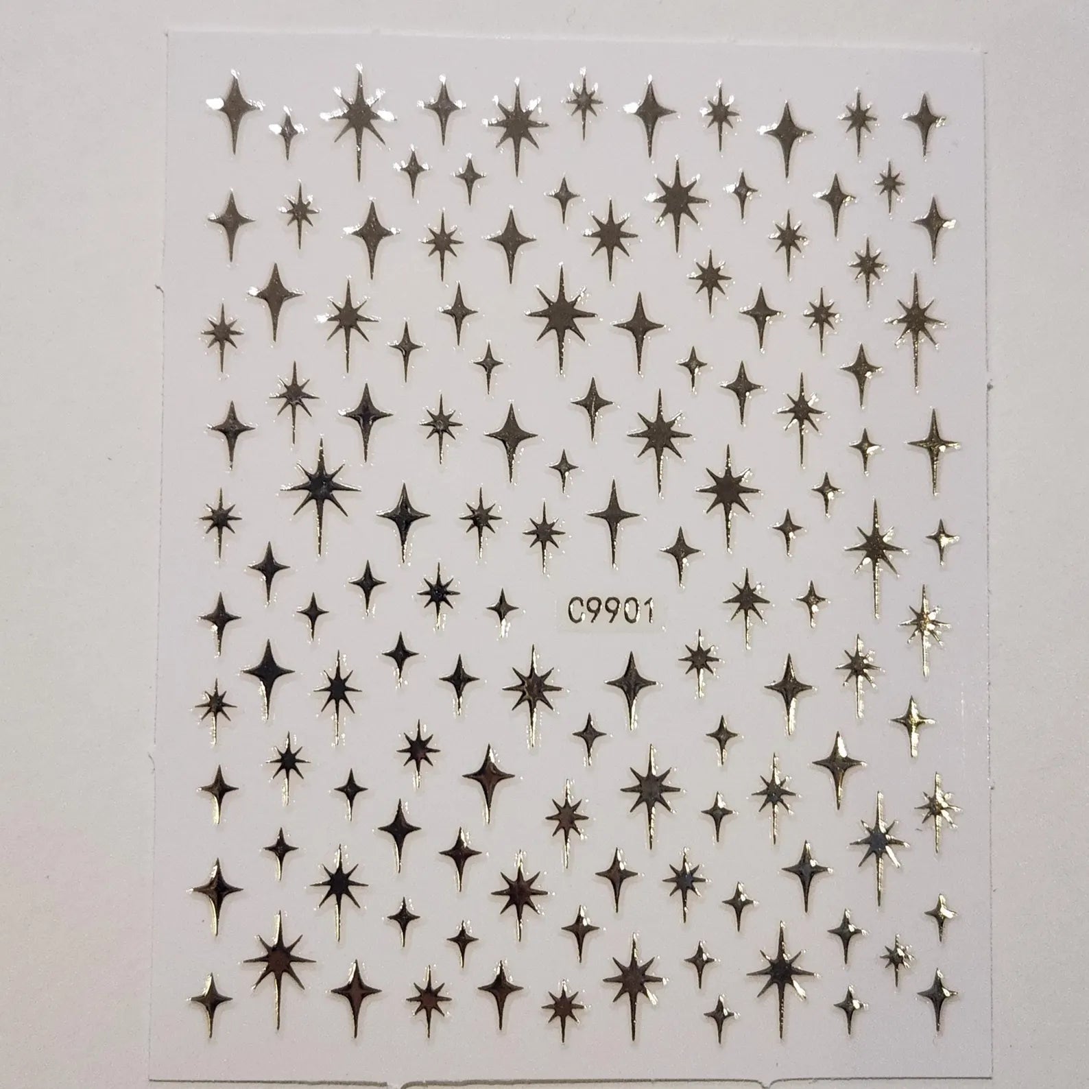 Shiny Gold Twinkle Star Nail Art 4-Point Starburst Decals Minimalist Space Celestial Manicure Stickers Metallic Gold Starburst Sparkle