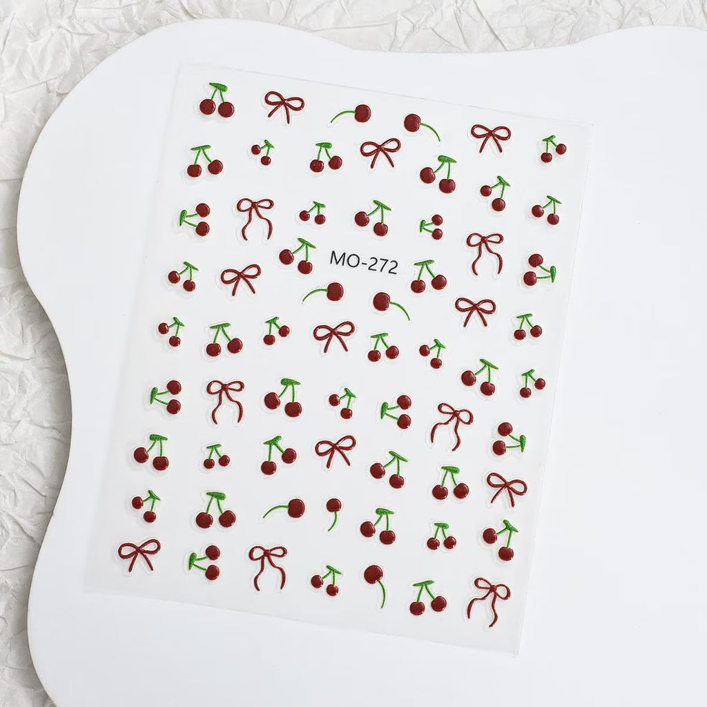 Cherry Bow Nail Sticker Decals – Cute Red Cherry Nail Art Stickers for DIY Manicure