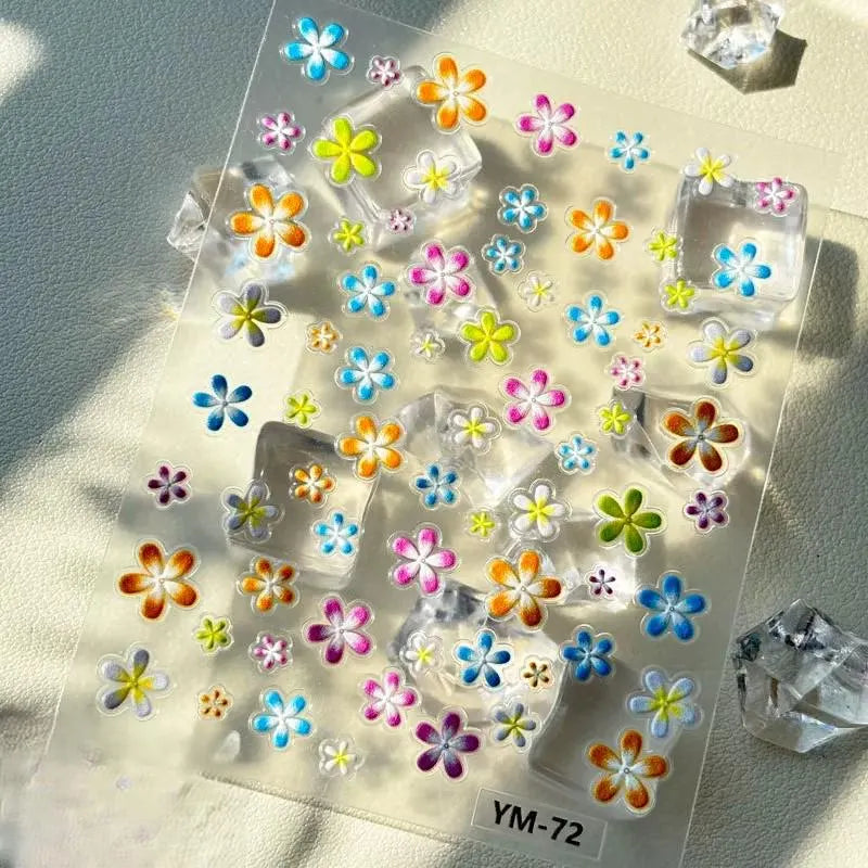 3D Bloom: Vibrant Embossed Flower Nail Art Stickers