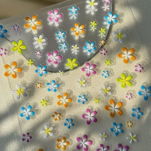 3D Bloom: Vibrant Embossed Flower Nail Art Stickers