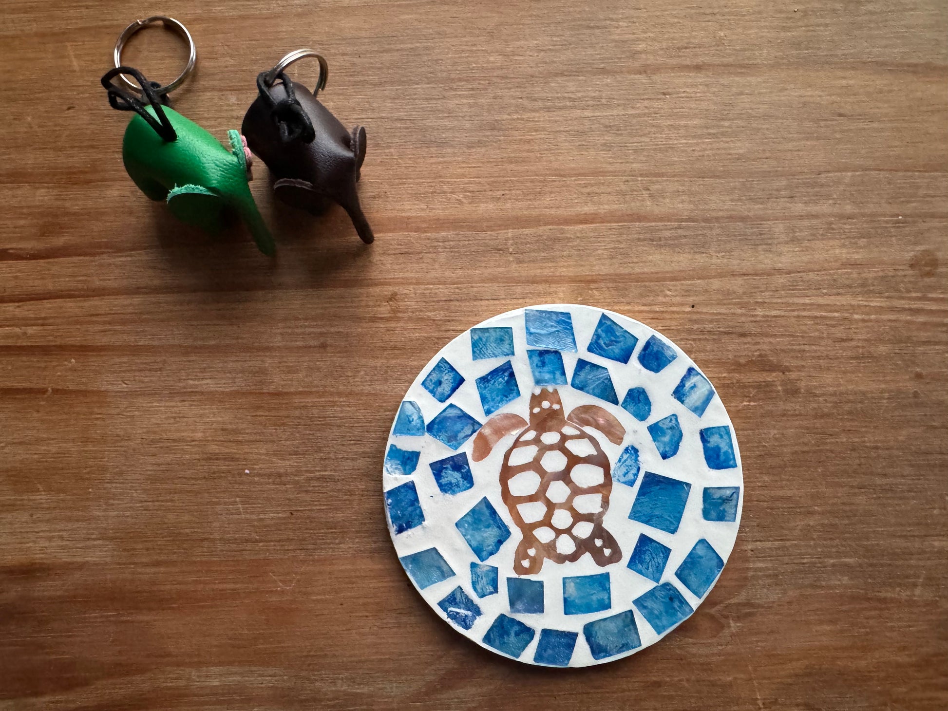 Handcrafted Sea Turtle Mosaic Coaster | Ocean Blue Tiled Drink Coaster