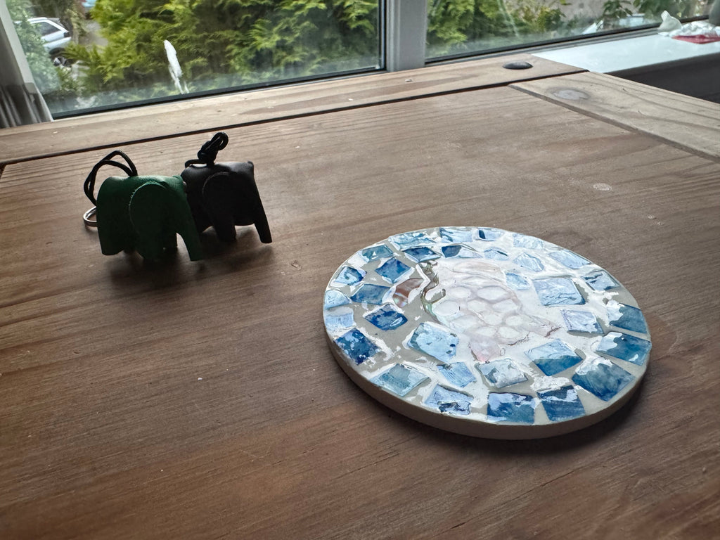 Handcrafted Sea Turtle Mosaic Coaster | Ocean Blue Tiled Drink Coaster