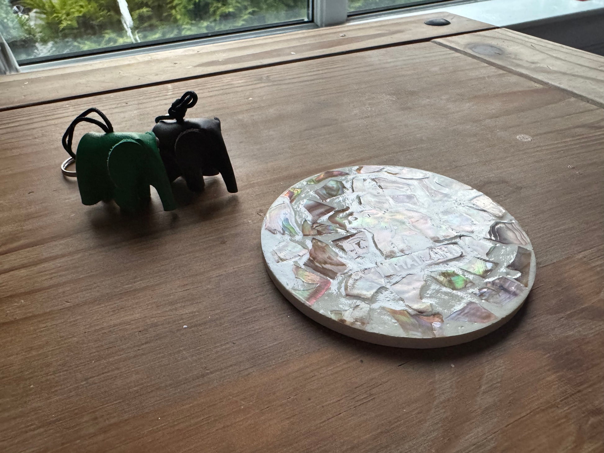 Handcrafted Mother of Pearl Thailand Elephant Coaster | Shell Inlay Drink Coaster