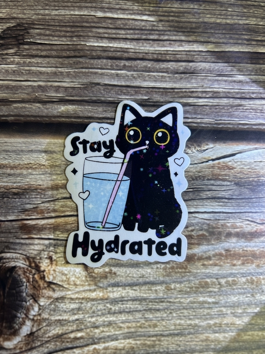 stay hydrated cat,  meme office, computer sticker |  Humor Decal (Laptop, Water Bottle)