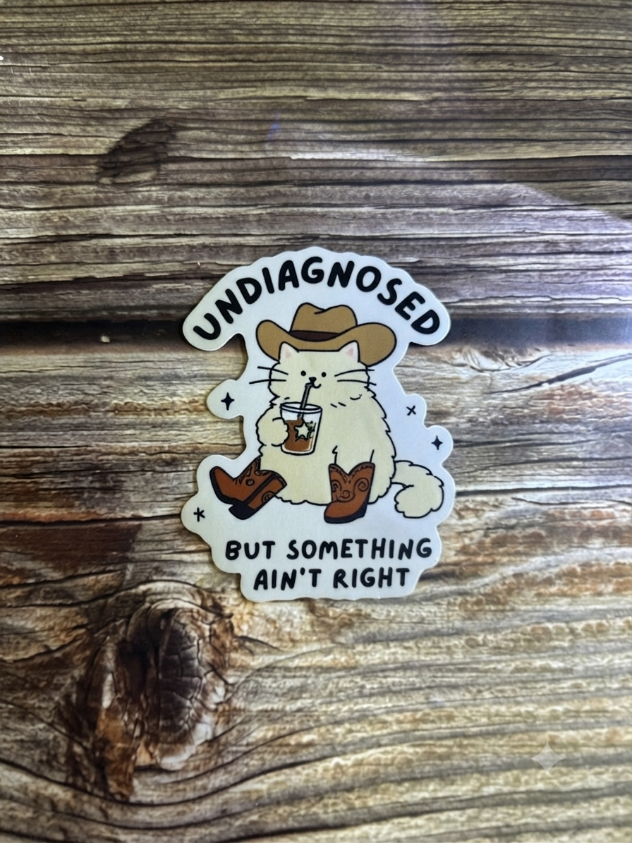 undiagnosised, meme office, computer sticker |  Humor Decal (Laptop, Water Bottle)
