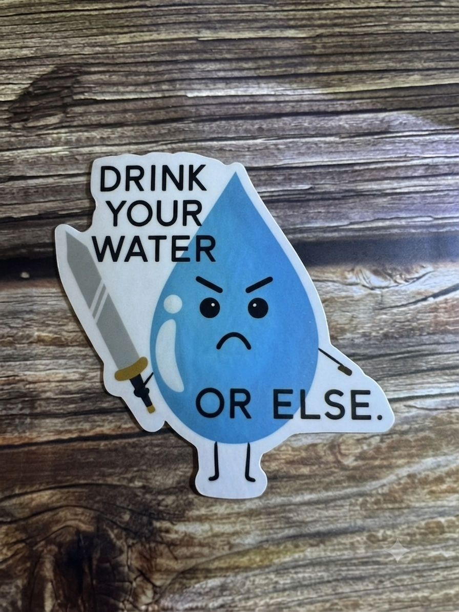 drink water stickers, meme office, computer sticker |  Humor Decal (Laptop, Water Bottle)