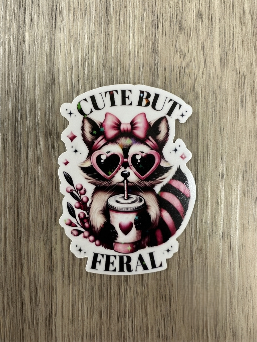 cute but feral, meme office,  Waterproof Vinyl Bookish Decal(Laptop, Water Bottle)