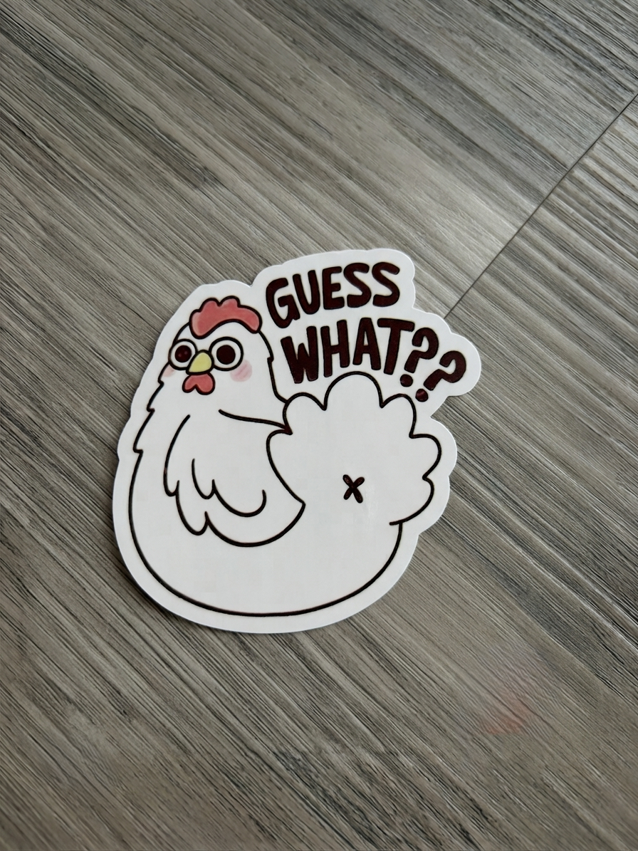 hen holes, Guess what sticker, meme office,  Waterproof Vinyl Bookish Decal(Laptop, Water Bottle)