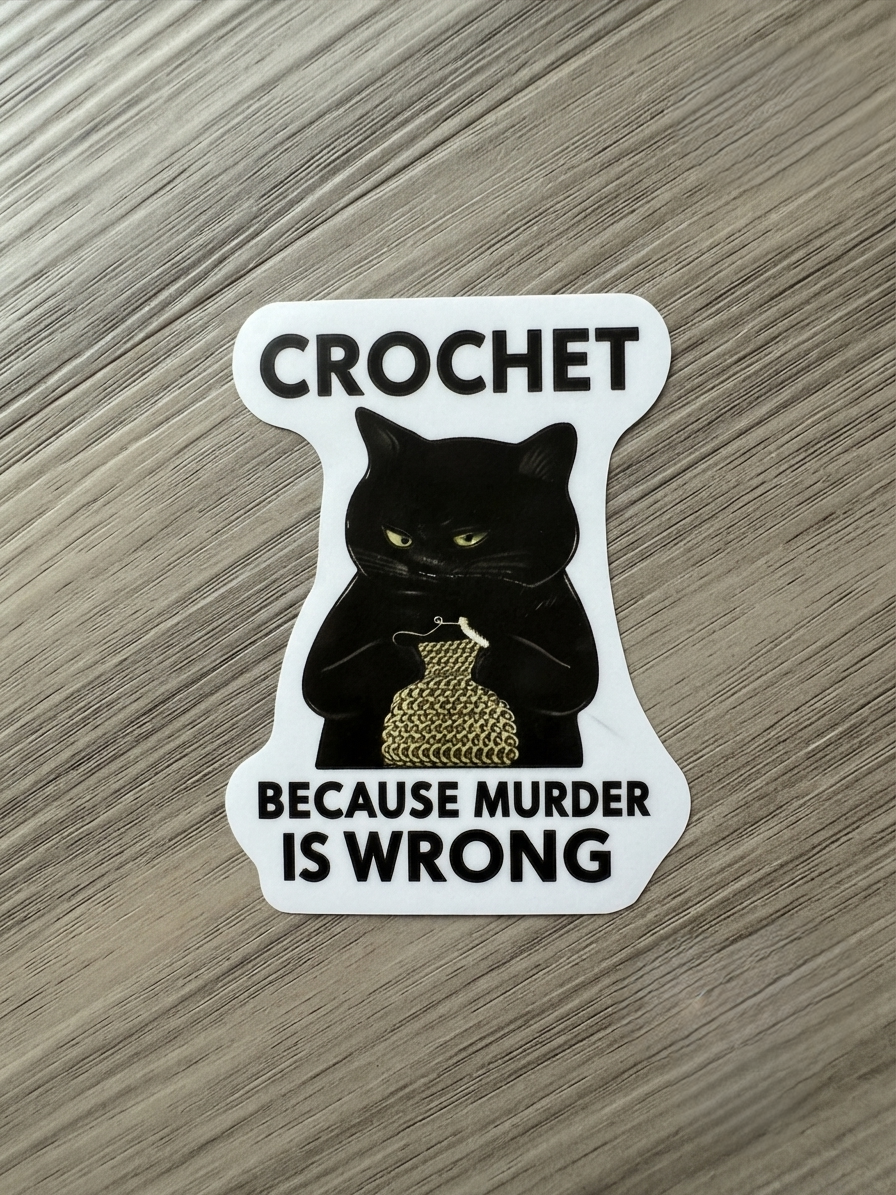 Crochet, police cat, meme office,  Waterproof Vinyl Bookish Decal(Laptop, Water Bottle)