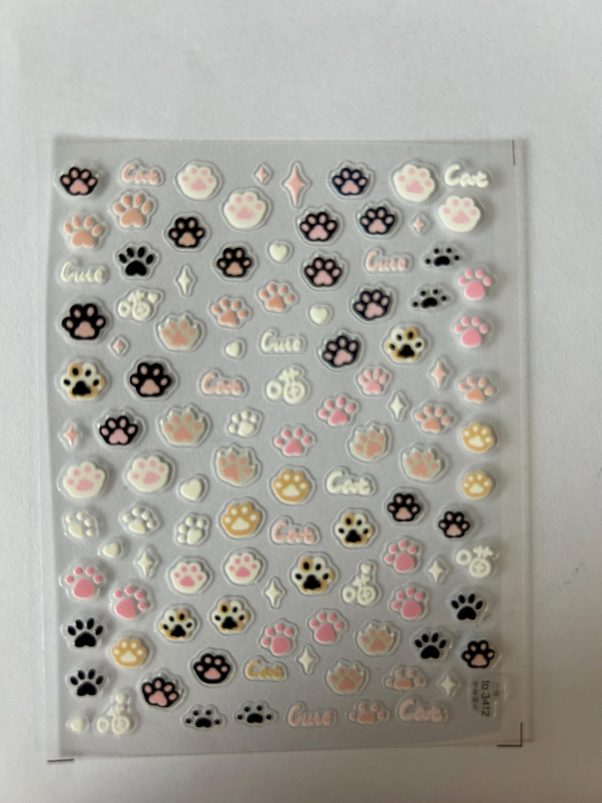 Cute Cat Paw Puffy Sticker Sheet – Kawaii Pastel Deco Stickers, Nail Stickers, 3D Look Aesthetic DIY Nail Art