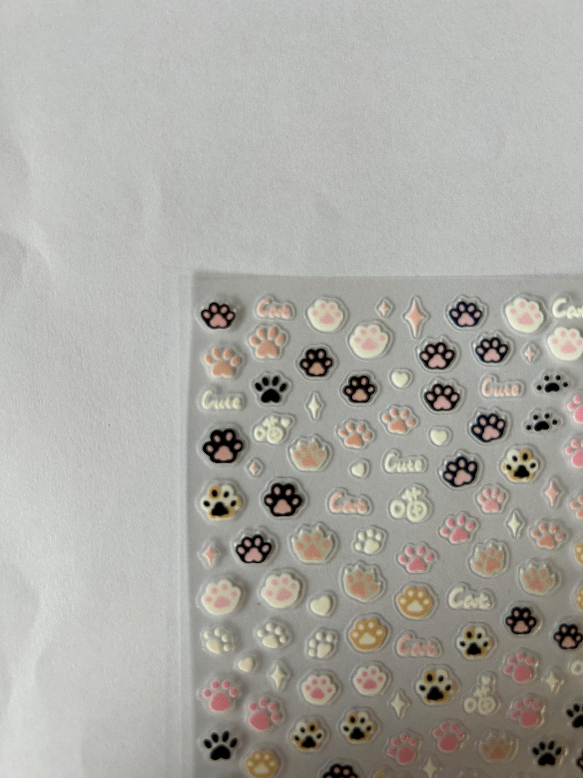 Cute Cat Paw Puffy Sticker Sheet – Kawaii Pastel Deco Stickers, Nail Stickers, 3D Look Aesthetic DIY Nail Art