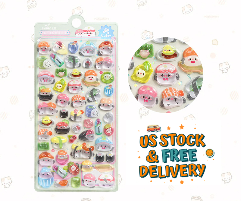 Kawaii Puffy Stickers for Kids – Cute 3D SUSHI, JAPANESE FOOD Stickers, Journal Deco, Planner Stickers, Gift for Girls USK002