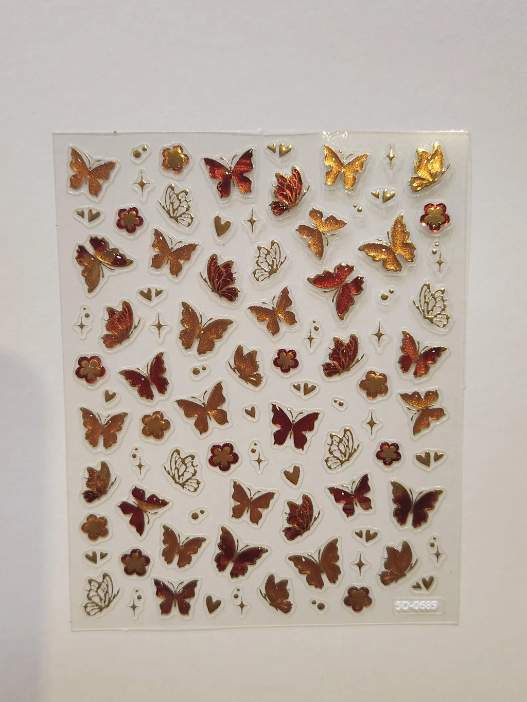 5D Gold & Red Orange Butterfly Nail Stickers | Embossed Metallic Decals | Luxury Chinese New Year Autumn Nail Art