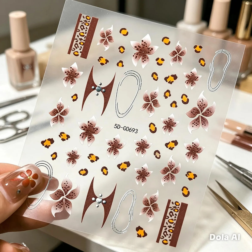 3D Bloom: Lebendige Präge-Blumen-Nagelkunst-Sticker