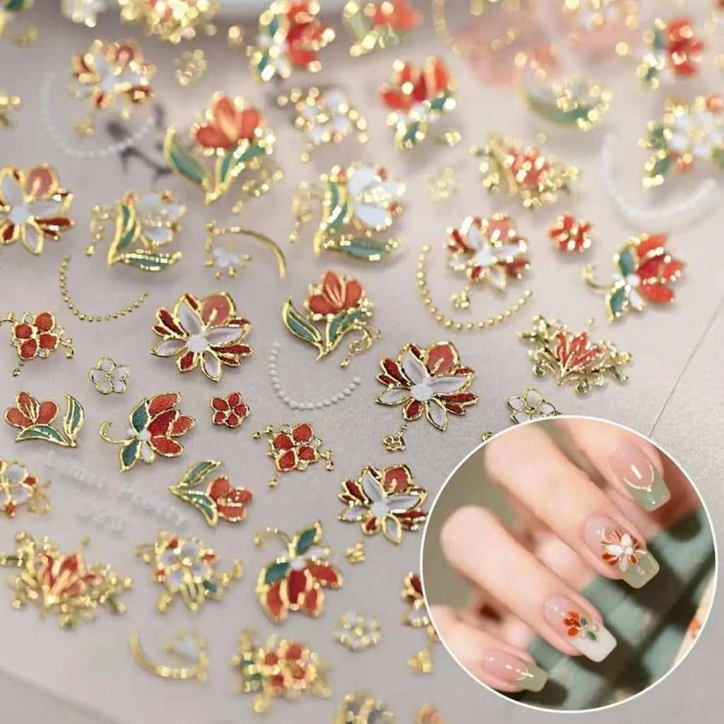3D Kawaii Welpen- & Dessert-Nagelsticker | Geprägte Pastell-Abziehbilder für DIY-Maniküre | Süße Hund-, Cupcake- und florale ästhetische Nagelsticker