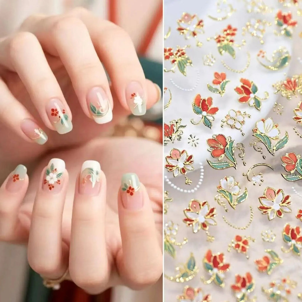 3D Kawaii Welpen- & Dessert-Nagelsticker | Geprägte Pastell-Abziehbilder für DIY-Maniküre | Süße Hund-, Cupcake- und florale ästhetische Nagelsticker