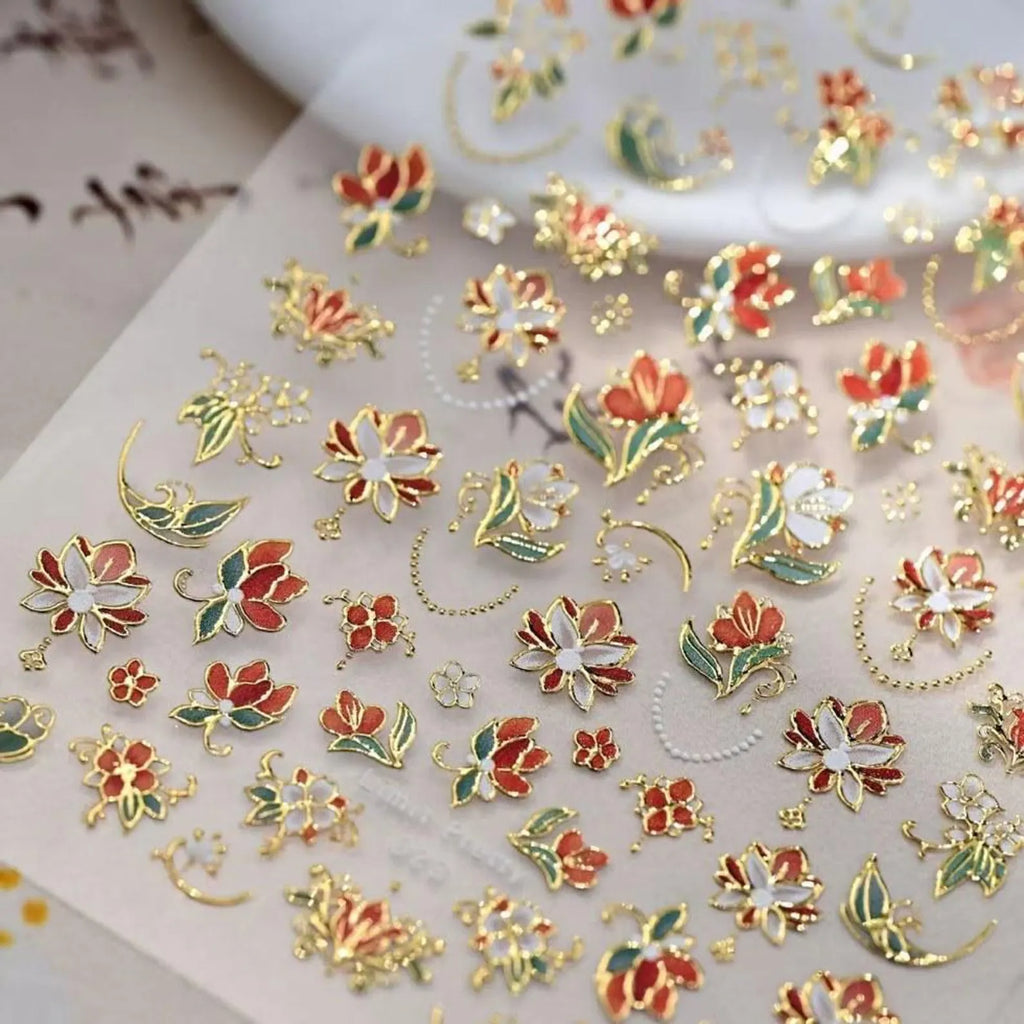 3D Kawaii Welpen- & Dessert-Nagelsticker | Geprägte Pastell-Abziehbilder für DIY-Maniküre | Süße Hund-, Cupcake- und florale ästhetische Nagelsticker