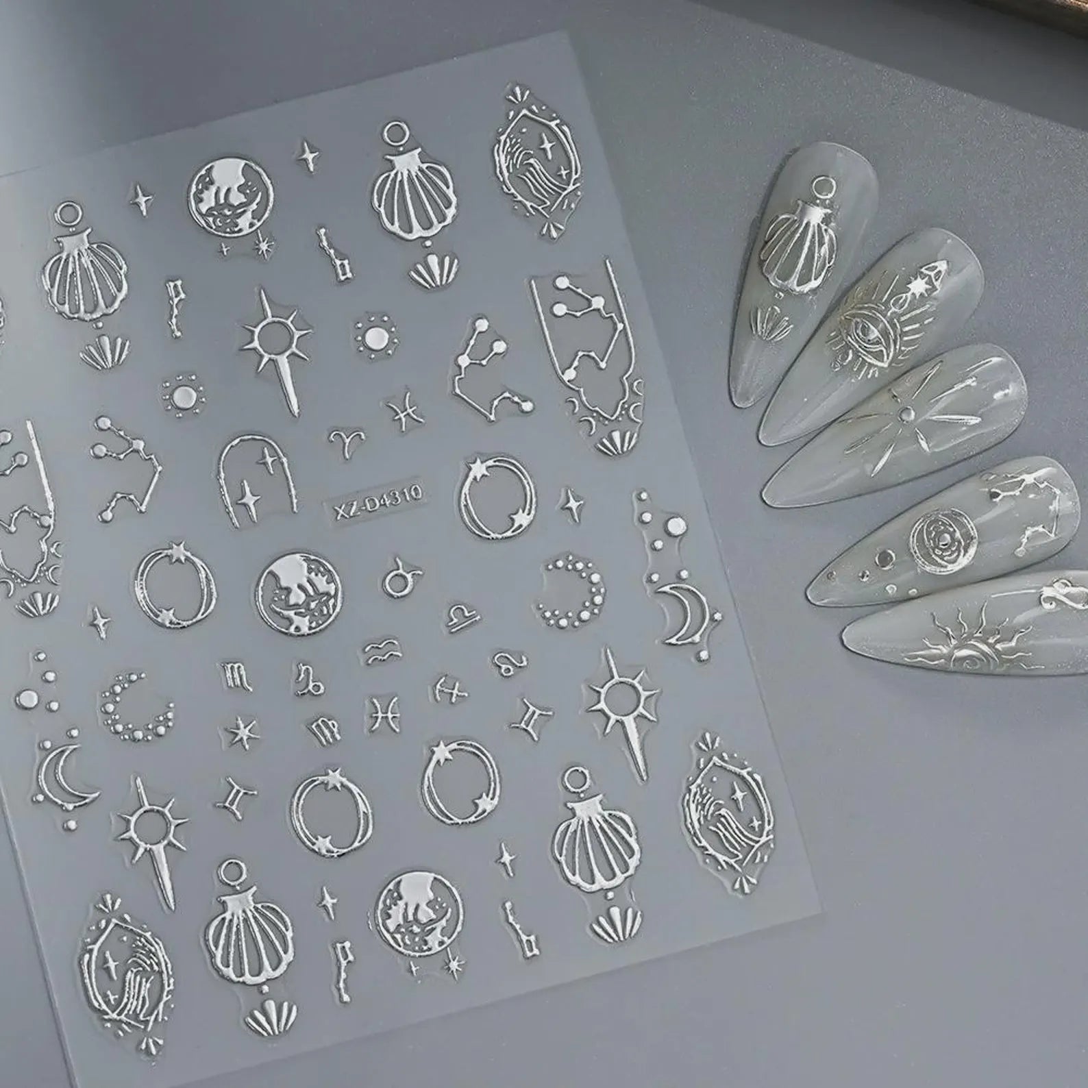 3D Metallic Silver Astrology Stickers|Celestial Zodiac Constellation Nail Art Decals Witchy Moon Star Gothic Sliders Witchcore