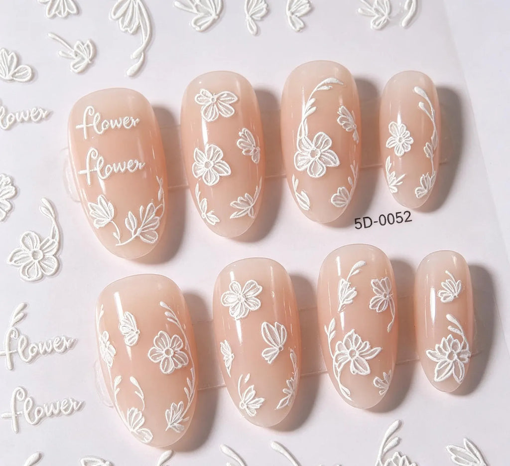 3D Bloom: Lebendige Präge-Blumen-Nagelkunst-Sticker