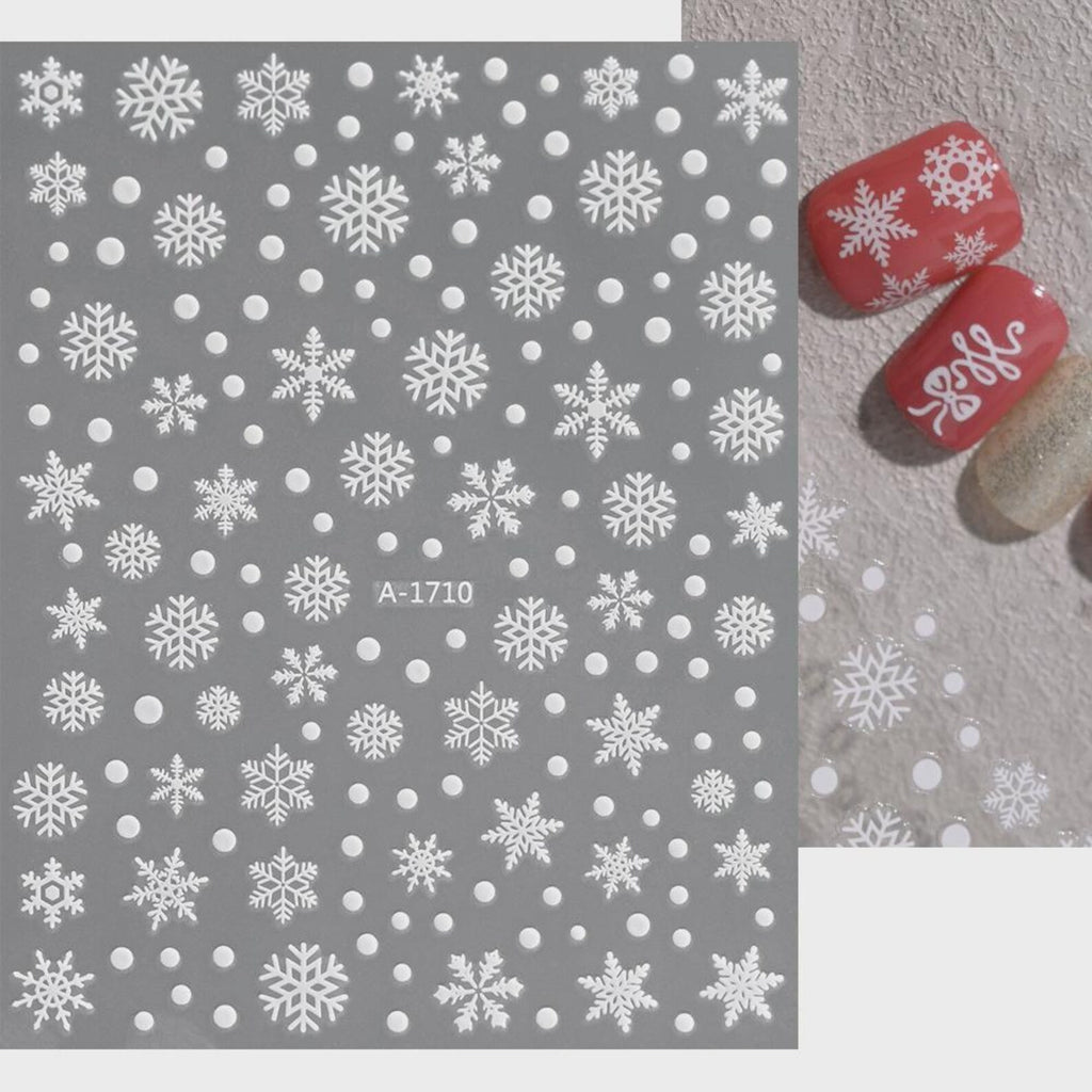 White Snowflake Nail Stickers | Winter Wonderland Christmas Nail Art Decals, Cute Snow Polka Dot Sliders, Holiday DIY Manicure