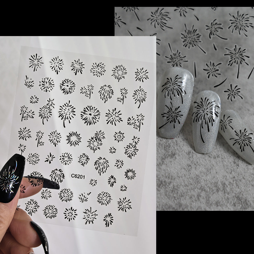 5D Embossed Firework Nail Stickers, 3D Laser silver Sparkle Firecracker Decals, New Year Festival Celebration Nail Art Wrap