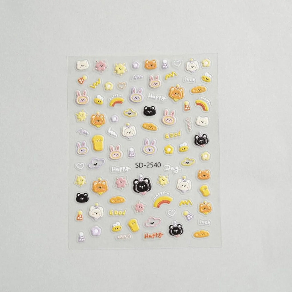 5D Textured Bunny Bear Nail Stickers – Kawaii Fabric Look Decals