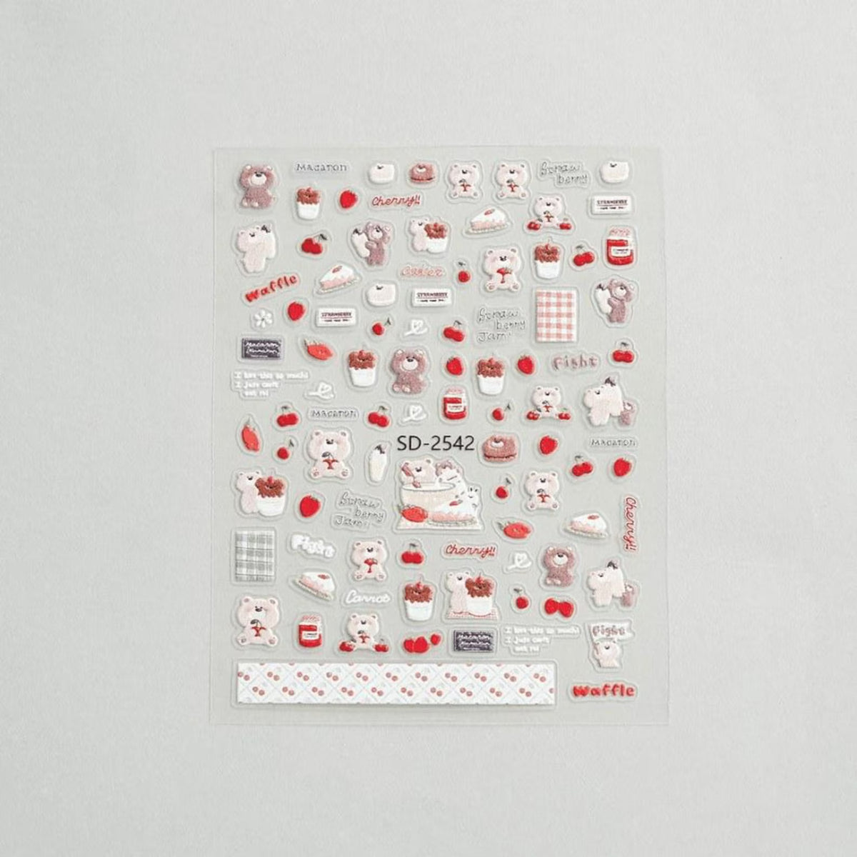 5D Textured Embroidery Bear Stickers – Cherry, Strawberry, Picnic Decals (SD-2542)