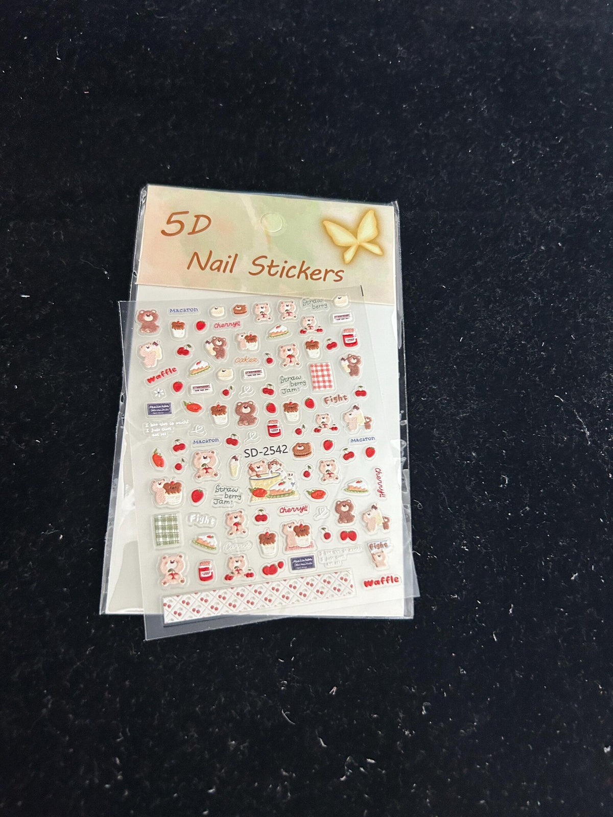 5D Textured Embroidery Bear Stickers – Cherry, Strawberry, Picnic Decals (SD-2542)
