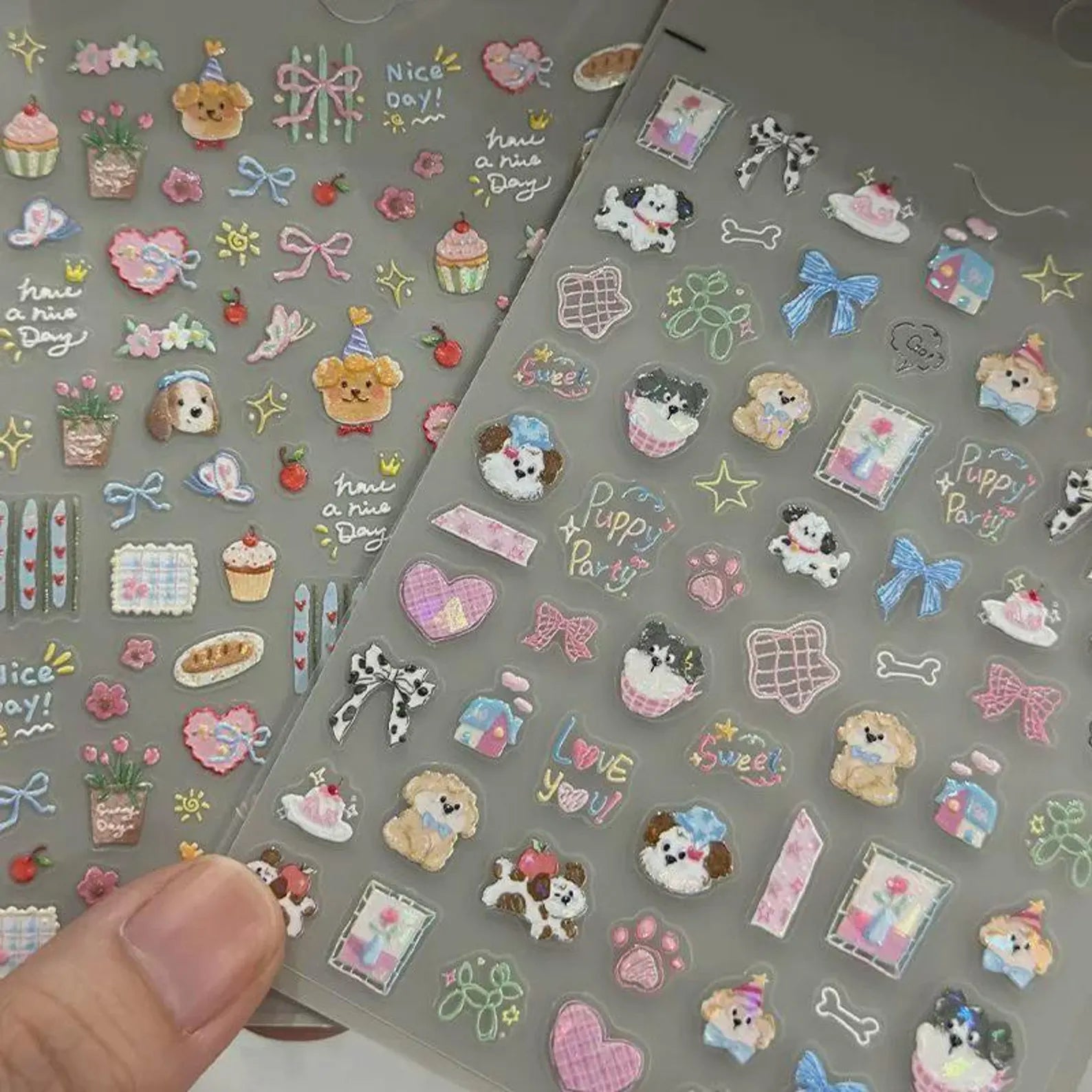 3D Kawaii Puppy Dessert Nail Art Stickers | Embossed Pastel Decals (DIY Manicure)