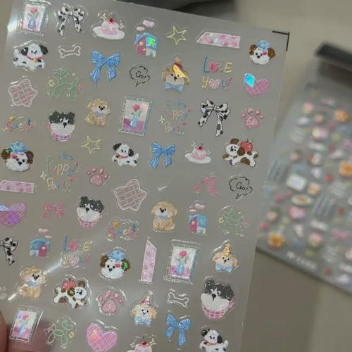 Süße Katzenpfoten-Puffy-Stickerbogen – Kawaii Pastell Deko Sticker, Nagelsticker, 3D Look Ästhetische DIY Nagelkunst