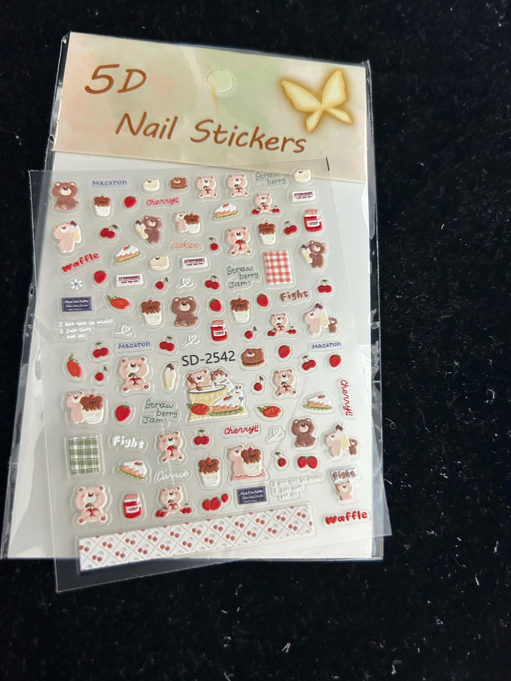 5D Textured Embroidery Bear Stickers – Cherry, Strawberry, Picnic Decals (SD-2542)
