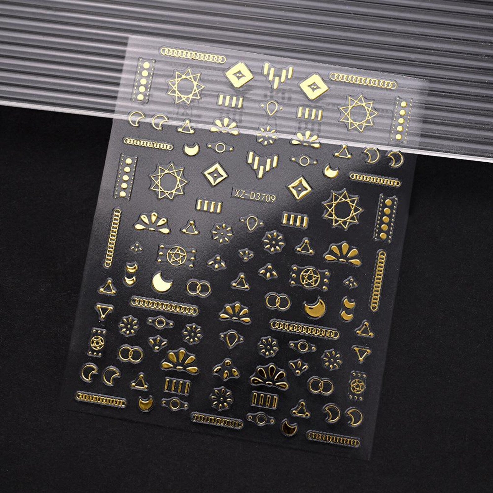 5D Gold Witchy Nail Stickers, 3D Luxury Chrome Celestial Moon Star Decals, Retro Geometric Boho Esoteric Nail Art Leaf Branch Decals (副本)