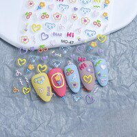Kawaii Blue Bear & Cherry Nail Stickers - "Hi" Bear Nail Decals | Cute Hearts, Flowers, and Cherries | 3D Look Aesthetic DIY Nail Art