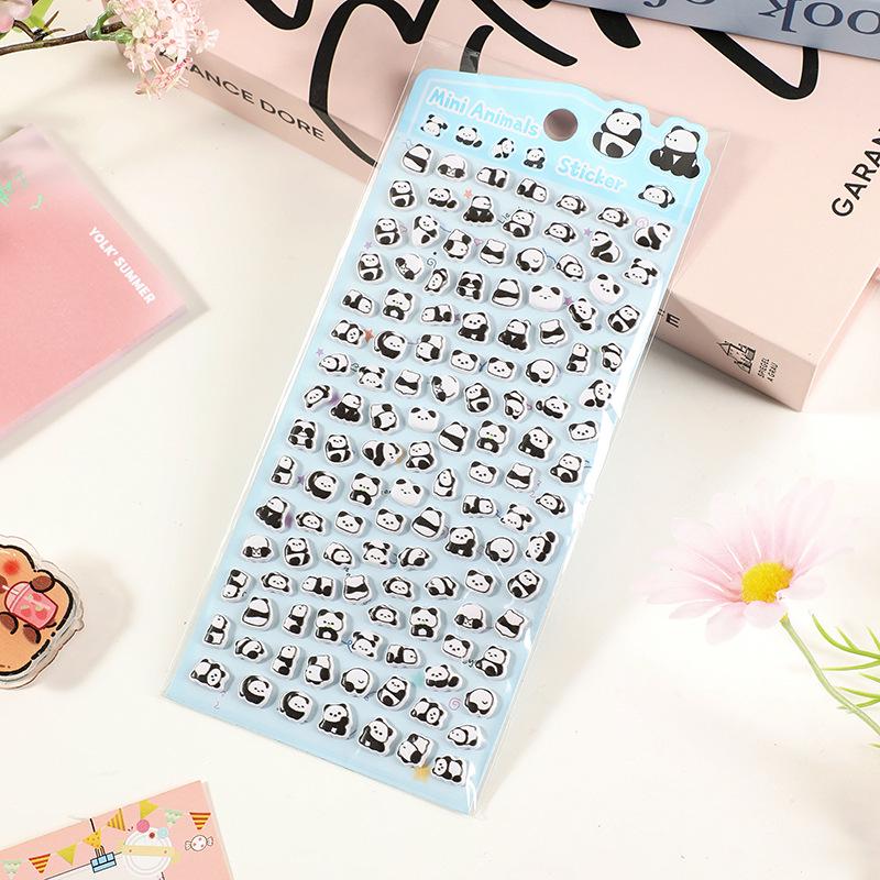 Mini Panda Puffy Stickers - Tiny 3D Panda Bear Decals, Blue Kawaii Animal Stickers for Polco Deco, Scrapbooking, K-Pop Toploaders