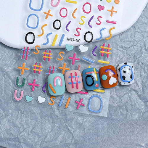 Abstract Doodle Nail Stickers – 5D Textured Geometric Decals, Y2K Retro Nail Art MO-50