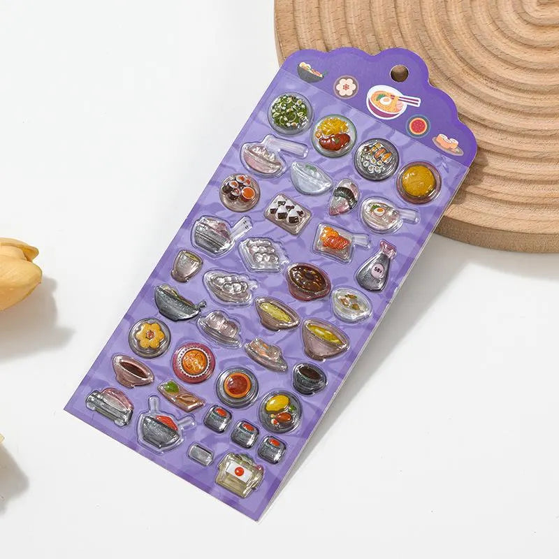 3D Glossy Japanese Food Stickers – Realistic Ramen, Sushi Resin Decals, Kawaii Foodie Stationery