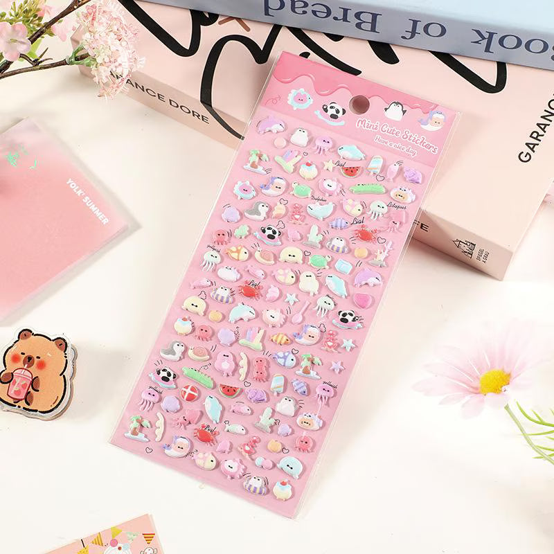 3D Kawaii Welpen- & Dessert-Nagelsticker | Geprägte Pastell-Abziehbilder für DIY-Maniküre | Süße Hund-, Cupcake- und florale ästhetische Nagelsticker