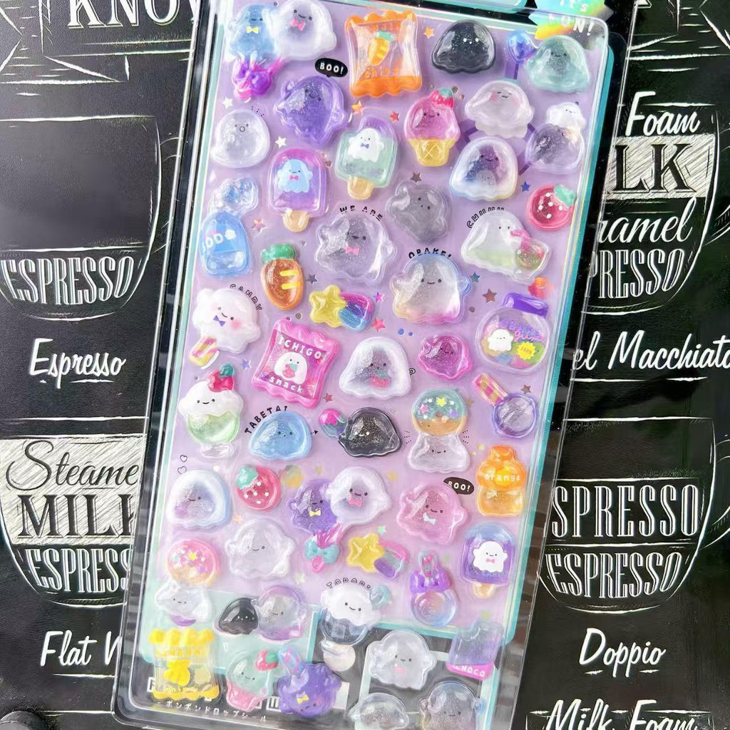 3D Crystal Epoxy Ghost Stickers – Pastel Goth Candy Decals, Kawaii Stationery Bonbon Drop Series