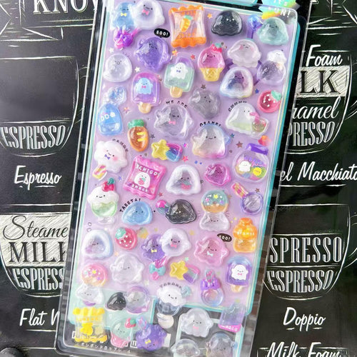 3D Crystal Epoxy Ghost Stickers – Pastel Goth Candy Decals, Kawaii Stationery Bonbon Drop Series