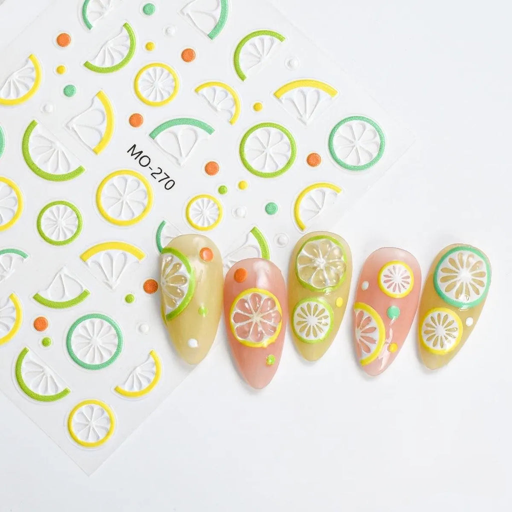 Zitrus-Nagelsticker | Zitrone Orange Obst Nagelkunst Abziehbilder (Sommer-Maniküre)