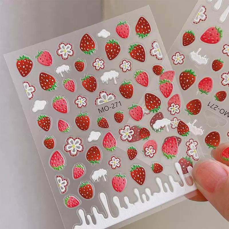 Erdbeer-Nagelsticker | Süße Sommerfrucht-Nagelsticker | Kawaii 3D Nageldesign | DIY Maniküre-Zubehör