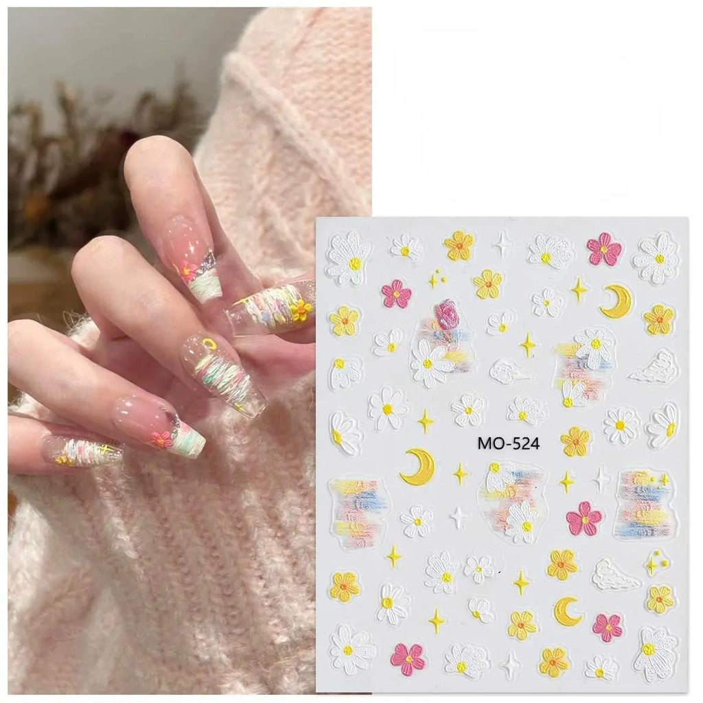 Floral Moon Nail Stickers | Whimsical Daisy  Celestial Nail Decals | Cute Kids Craft Supplies | Scrapbook & Planner Stickers