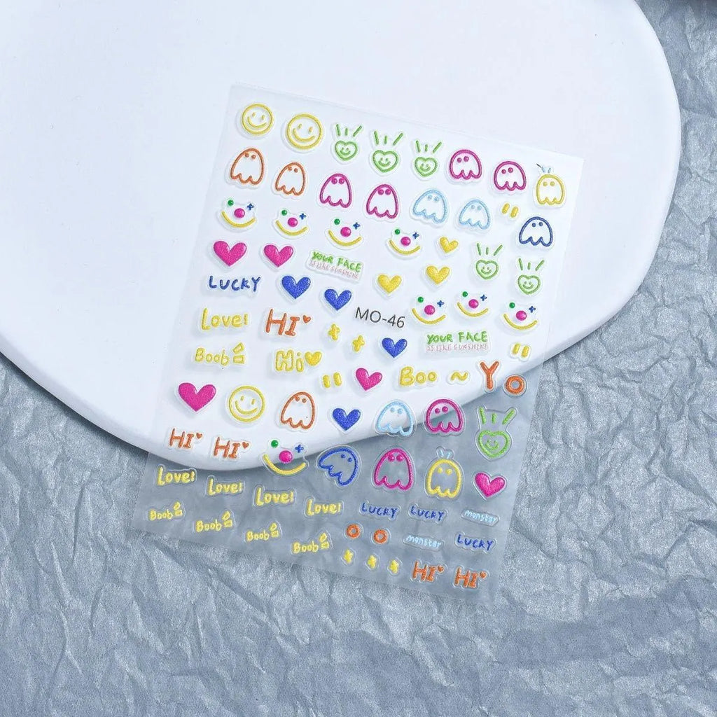 Kawaii-Nagelsticker – Smiley Herz Geist Nailart-Aufkleber (Y2K koreanischer Stil)