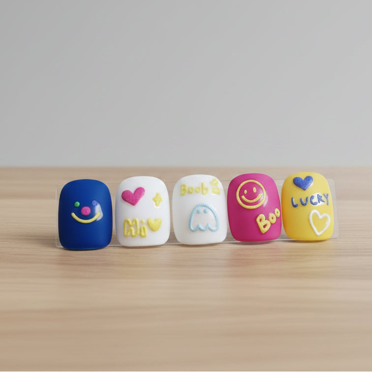 Kawaii-Nagelsticker – Smiley Herz Geist Nailart-Aufkleber (Y2K koreanischer Stil)