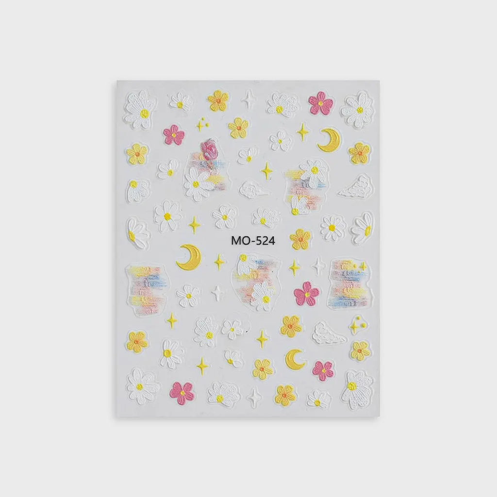 Floral Moon Nail Stickers | Whimsical Daisy  Celestial Nail Decals | Cute Kids Craft Supplies | Scrapbook & Planner Stickers