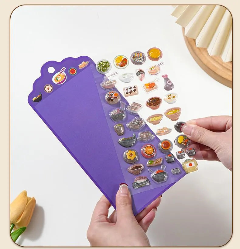 3D Glossy Japanese Food Stickers – Realistic Ramen, Sushi Resin Decals, Kawaii Foodie Stationery
