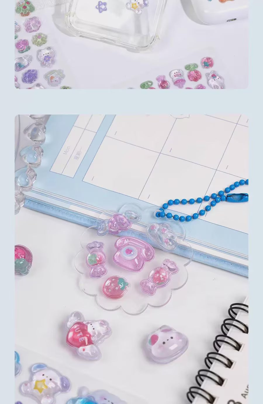 Crystal Gummy Puppy Stickers - Bonbon Drop Starry Night 3D Epoxy Stickers, Kawaii Dog & Moon Decals, multi use