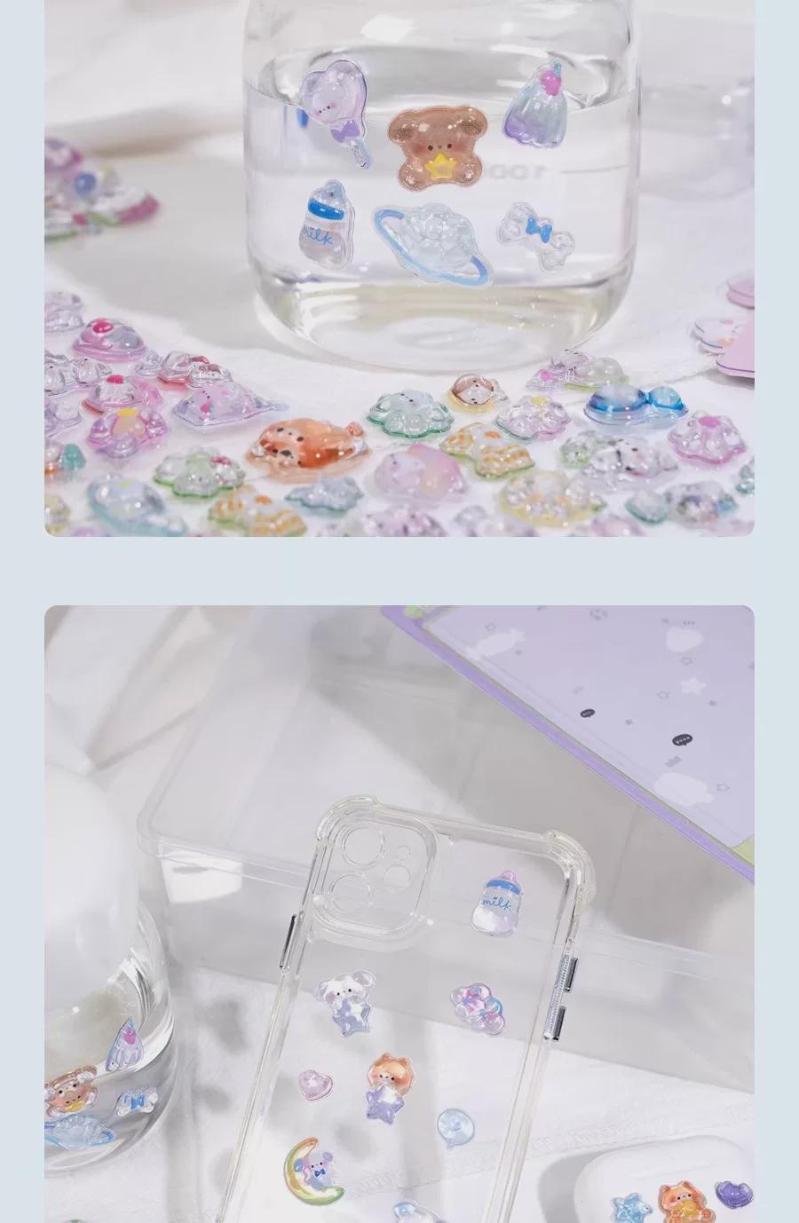 Crystal Gummy Puppy Stickers - Bonbon Drop Starry Night 3D Epoxy Stickers, Kawaii Dog & Moon Decals, multi use